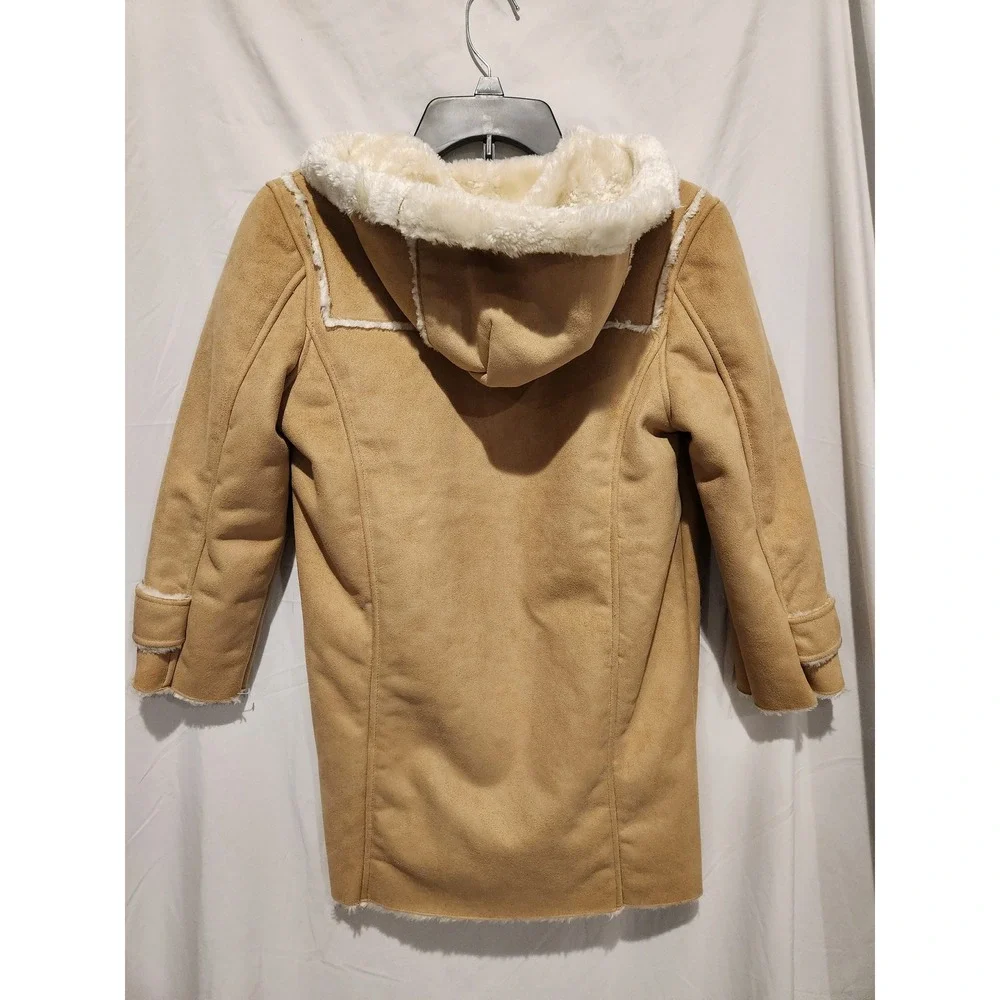 Y2K Gap Tan Faux Suede Hooded Coat Faux Fur Lined Tan Brown Medium 7-8
